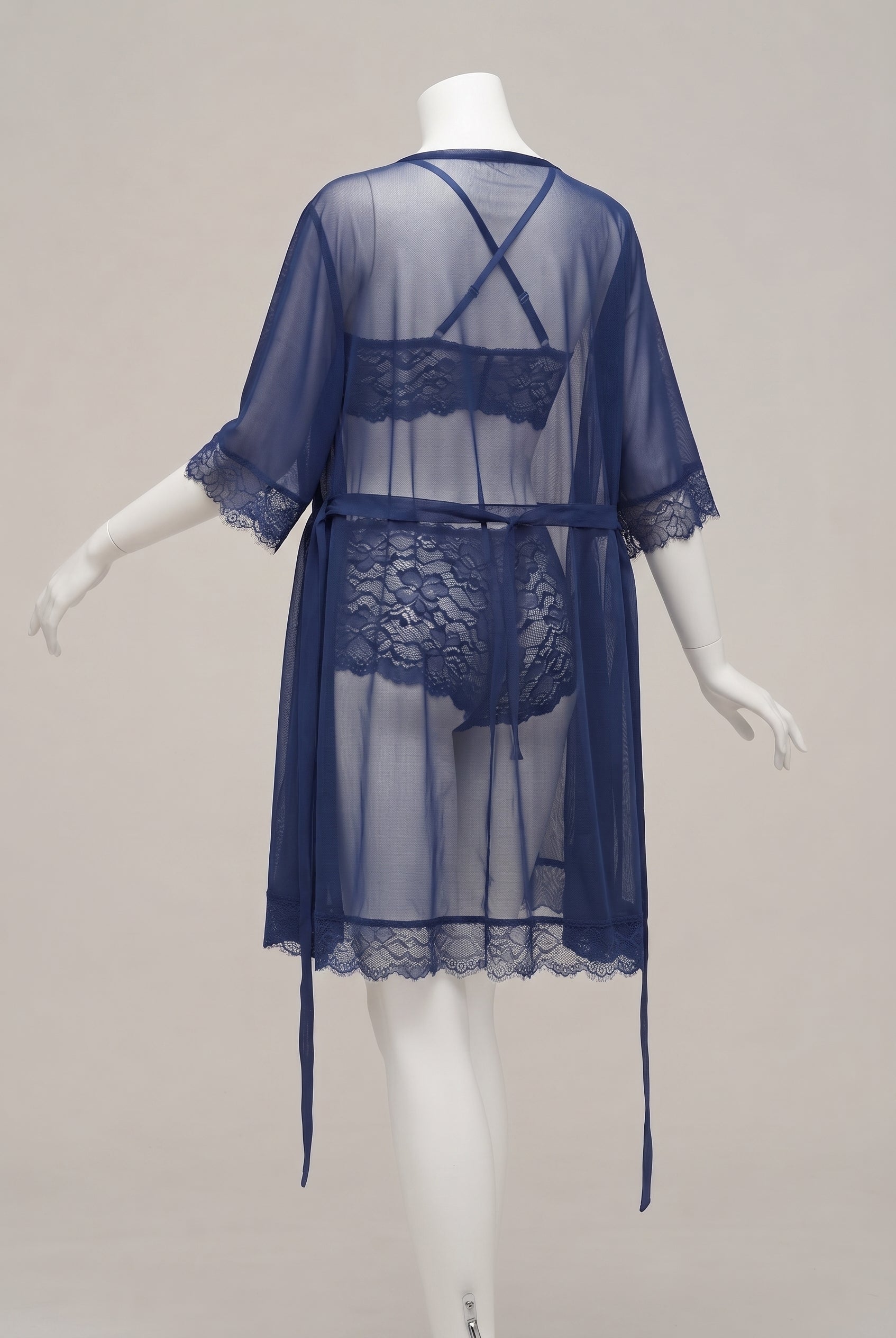 3-Piece Sheer Floral Lace Lingerie Set with Robe