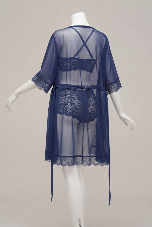 3-Piece Sheer Floral Lace Lingerie Set with Robe