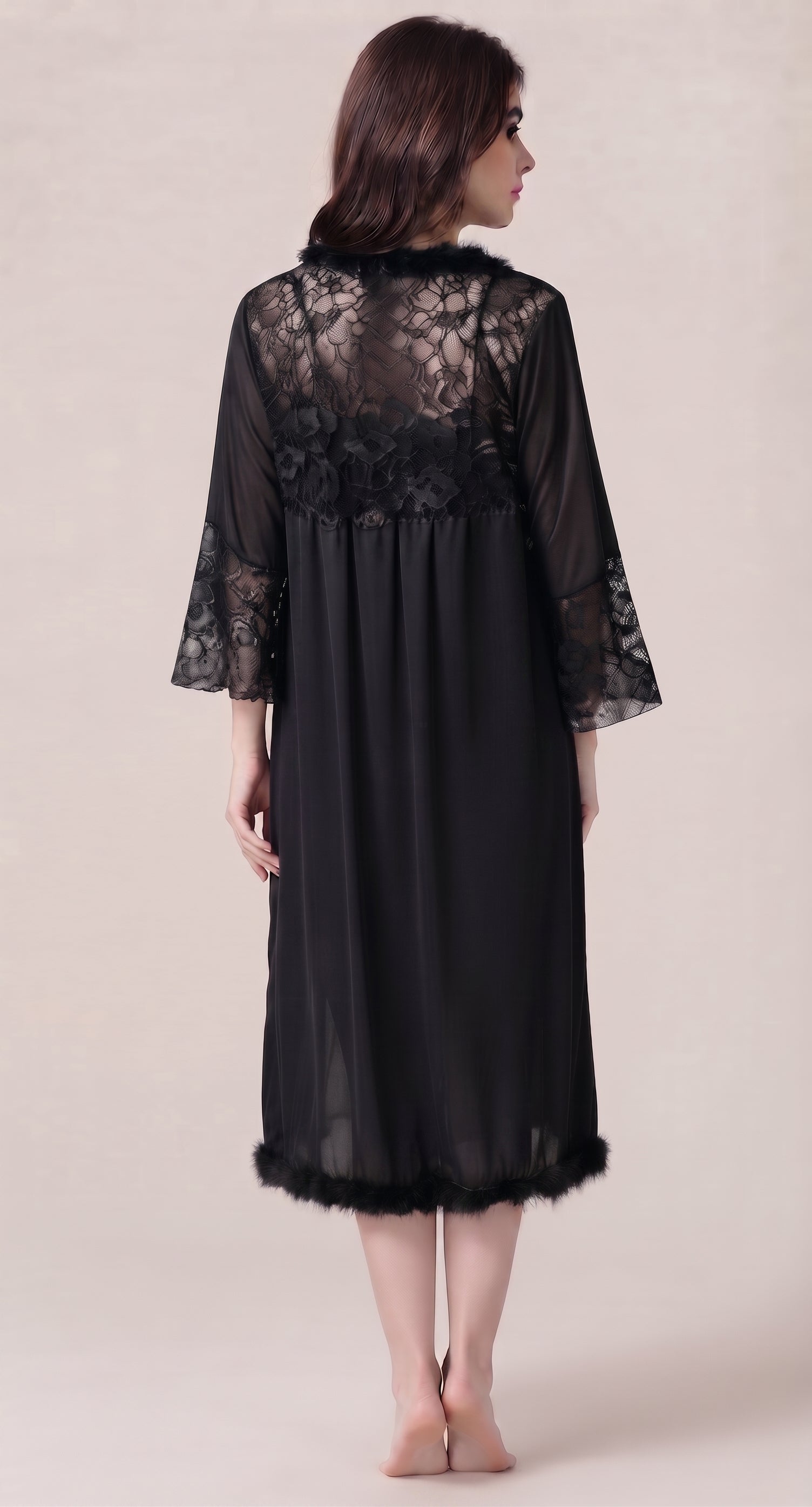 Satin & Lace Long Robe Nightwear Set