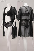 3-Piece Sheer Floral Lace Lingerie Set with Robe