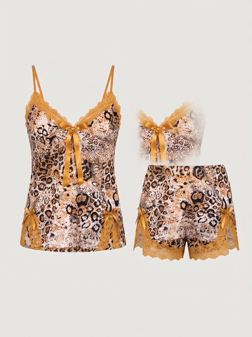 Floral Lace Camisole & Shorts Pajama Set - cheeta