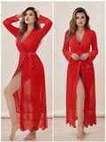 Sheer Elegance Long Mesh Nighty Gown with Lace